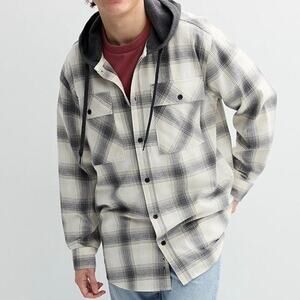 Trinity Coast Hooded Flannel Shirt Mens Size XL White/Gray